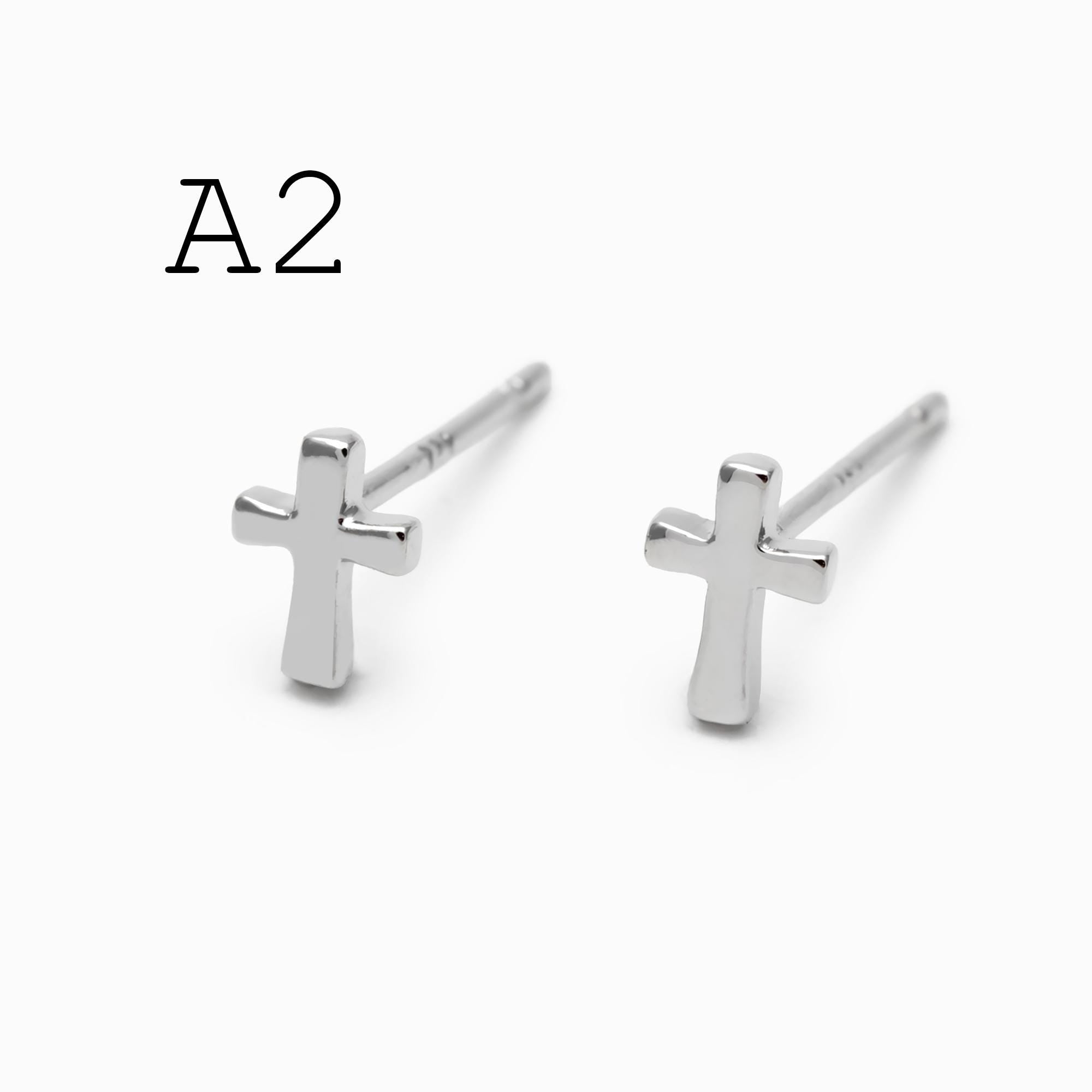 10pcs Gold/ Silver Tone Cross Earrings, Gold/ Rhodium Plated Brass Small Cross Stud Earring (#GB-4742)